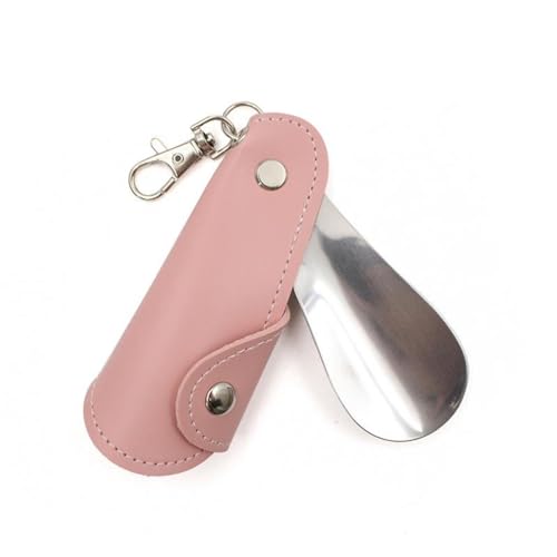 Calzador - Calzador De Viaje | Calzadores Y Gato De Botas | Calzador Portátil | Calzador De Acero Inoxidable Con Llavero Y Funda De Cuero De La PU, Ayuda De Zapatos Portátil Para Infierno, rosa, Se