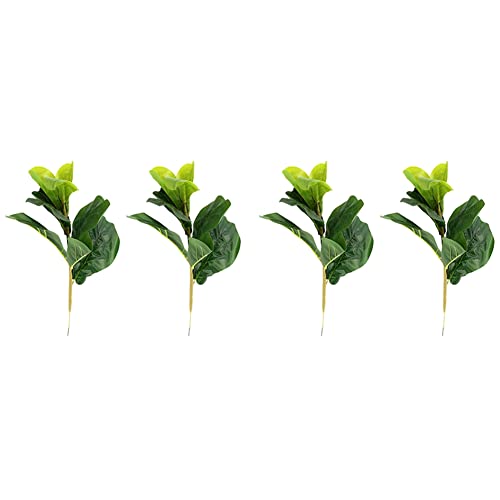 Junguluy 4 pequeños árboles artificiales de hojas de violín de 11 pulgadas, árbol de ficus lyrata sintético para decoración del hogar, boda, interior y exterior