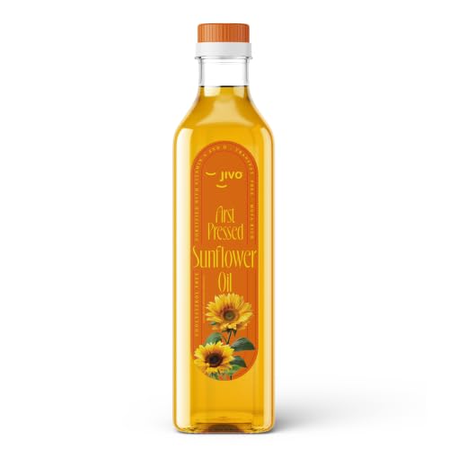 Image of Jivo First Pressed Sunflower Oil 1 Litre | MUFA-Rich Balanced with PUFA Omega-3 and 6 | Vitamin A and D Fortified Oil| Cholesterol and Trans Fat Free Oil | Ideal for Deep Frying, Roasting and Sauteing