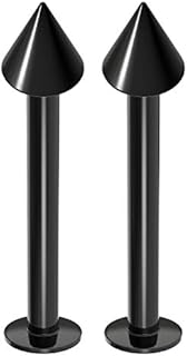 Evonix 2pc 14g Labret Studs Lip Ring Monroe Tragus Snake Spider Bites Forward Helix Cartilage Dahlia Conch Black Dental-Grade Acrylic 4mm Spike - 12mm