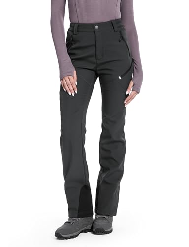 Image of Moosehill Women's Hiking Pants Winter: 5 Zipper Pockets Water Resistant | Fleece Lined 4-Way-Stretch Insulated Softshell with Elastic Waistband for Outdoor Ski and Snowboard