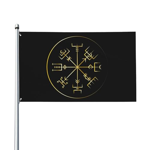 NIBABAEU Bandera decorativa de 60 x 90 cm, diseño de runas escandinavas vikingas doradas, decoración de césped