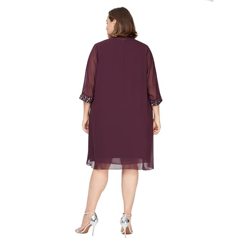 Image of S.L. Fashions Women's Plus Size Chiffon Tier Jacket Dress with Beading Detail