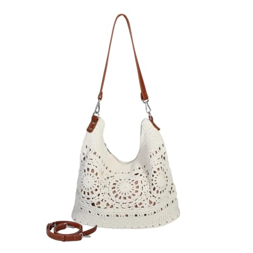 Image of Eiyye Crochet Purse Large Shoulder Bag for Women Slouchy Knit Hobo Purse with Adjustable Strap Soft Boho Tote Bags Casual Summer Everyday Bag(Off White)