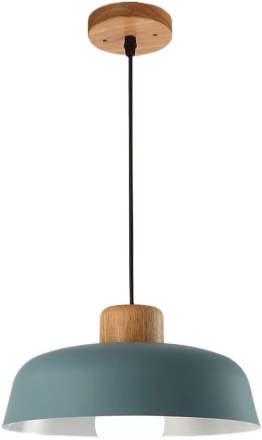 Luminaire créatif à tête unique en aluminium bleu suspension scandinave E27 bois 30 cm