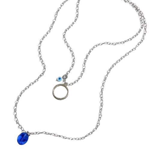 Katia Designs Layered Necklace for Women – Long Gold or Silver Chain with Faceted Crystal & “I Welcome Miracles” Affirmation Ring – Boho Jewelry, Quick-Connect Clasp, Nickel-Free