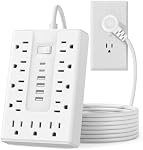 Bande de puissance du protecteur de surpression, 11 Largement espacées AC Sorties & 6 USB Ports (4A+2C), 5FT Barre d'alimentation à prise plate, murable, protection contre les surpressions pour la maison, bureau, salle de dortoir Essentiels