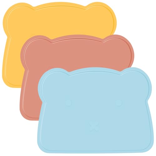 3 Pack 36.5 &times; 26.5 cm Silikon Tischset Kinder, Platzset Kinder Tischsets Abwaschbar, rutschfeste Platzdeckchen Abwaschbar, Schmutzabweisende tischunterlage, f&uuml;r Esstisch (Blau Gelb Rot)