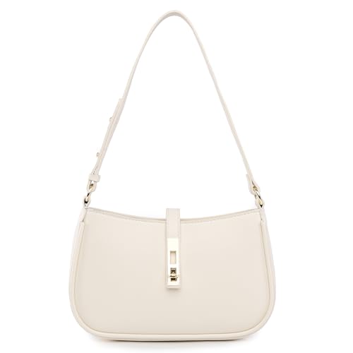 Travistar Kleine Handtasche Damen Elegant Schultertasche Damen Tasche Klein Veganes Leder Satteltasche Aesthetic Abendtasche Clutch mit Reißverschluss Beige Umhängetasche für Teenager Mädchen