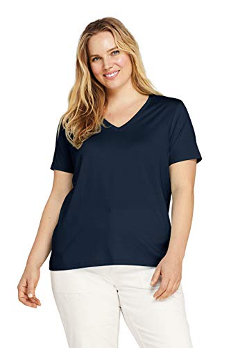 Lands' End Women s SS Relaxed Supima V Neck T Shirt Radiant Navy