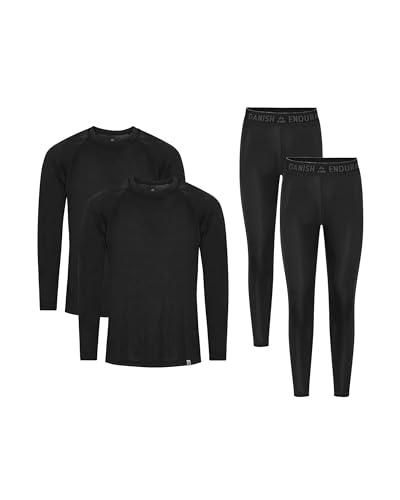 DANISH ENDURANCE sous-vêtements Thermiques pour Hommes et Femmes, Set de sous-Couches à Manches Longues Noir M