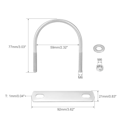 Image of uxcell Round U-Bolts, 6 Sets 59mm(2.32 inch) Inner Width 77mm Length M6 304 Stainless Steel U Clamp Bolt with Nuts and Plates, for Boat Trailer