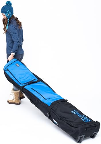 Element Equipment Wheeled Padded Ski Bag Ultimate Double - Premium High End Double Roller Travel Bag 195 Blue Ripstop