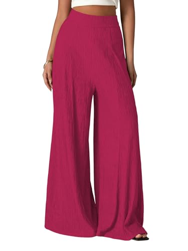 Image of Shasmi Women's Elegant High Waist Wide Leg Pants - Textured Solid Color Loose Fit Long Trousers | Casual Beach & Airport Outfit | Lightweight Flowy Palazzo Style (Trouser 259)