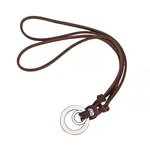 TURTLEDOVE Double Rings Pendant Necklace – Alloy Vinatge Pendant Necklace with Adjustable Leather Chain