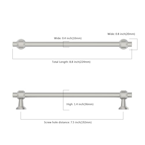 Image of 10 Pack 7.5 inch(192mm) Brushed Satin Nickel Cabinet Pulls Kitchen Cabinet Handles Cabinet Hardware Nickel Drawer Pulls for Cupboard