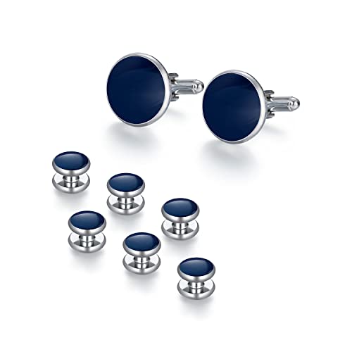 UJOY Cufflinks and Studs Set Blanks Round 4 Colors Shirt Tuxedo Buttons Packed in Cufflink Box for Men