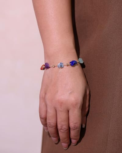 7 Chakra Reiki Gemstones Plated 14k Gold Chain Bracelets for Women Meditation Colorful Crystal Chips Beaded Bracelets (6″-8″)4