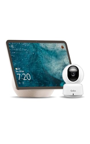 Image of Amazon Echo Show 11 (newest model), vibrant 11 inch Full HD display with spatial audio & Alexa, new sleek design, Glacier White, combo with Qubo CCTV camera