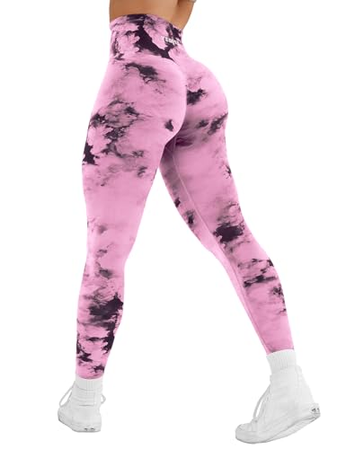 YEOREO Workout Leggings for Women Dazzle Scrunch Butt Lifting Leggings Seamless Screen Print Gym Yoga Pants Pink Cloud M