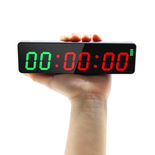 Ousmile Gym Timer, Mini Portable Gym Clock, Starker Magnet, Intervall-Timer für Workout, Stoppuhr mit Eingebauter Leistungsstarker Batterie, 12/24H LED Digital Uhr Countdown für Home/Gym/Garage