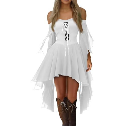 Vestido Medieval Mujer Strappy Novia Cadaver Disfraz Halloween Mujer Sexy Otoño Capa Vestidos Annabelle Sin Mangas Pirata Vestidos De Fiesta Vikinga Primavera Sencillo 2#Blanco L