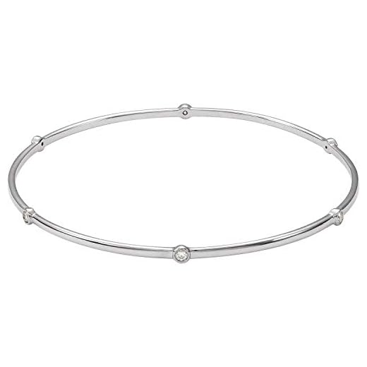Diamond2Deal 14K White Gold 1/4 CTW Diamond Bezel-Set Bangale Size 8 inch for Women