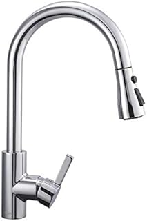 TACKLIFE Ausziehbar Küchenarmatur mit 360° schwenkbar, Hochdruck Wasserhahn Küche mit Hohe Bogenauslauf, Spültischarmatur aus Edelstahl, 100% Bleifrei und Nickelfrei, Einhand-Spültischbatterie