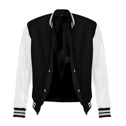 Image of Red And Black Letterman Jacket Men - Mens Black Varsity Letterman High School Baseball Bomber Jacket