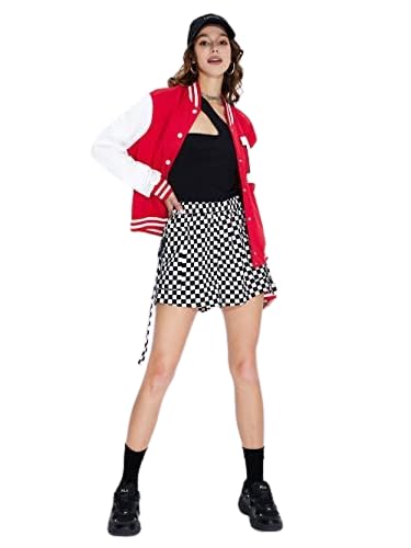 Regular Fit Printed Red Varsity Jacket for Women