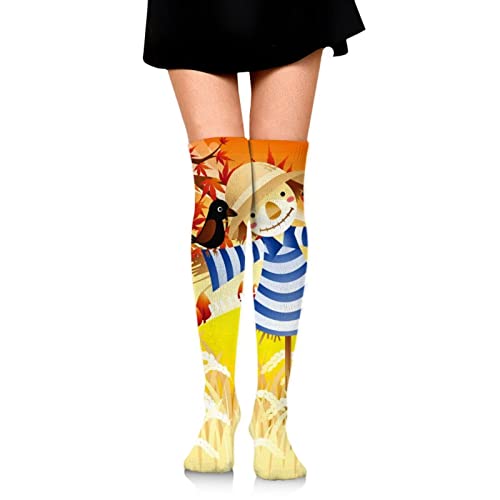 Image of Autumn Harvest Scarecrow Over Knee Thigh Socks Knee-High Warm Stocking Women Boot Sock Leg Warmer High Socks For Daily Wear Cosplay