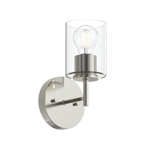 Image of Progress Lighting Replay 5.125 Inch 1-Light Vanity Light, Transitional, Polished Nickel with Clear Glass Shade, (9.75 inch H x 5.125 inch W x 5.875 inch D), P300581-104