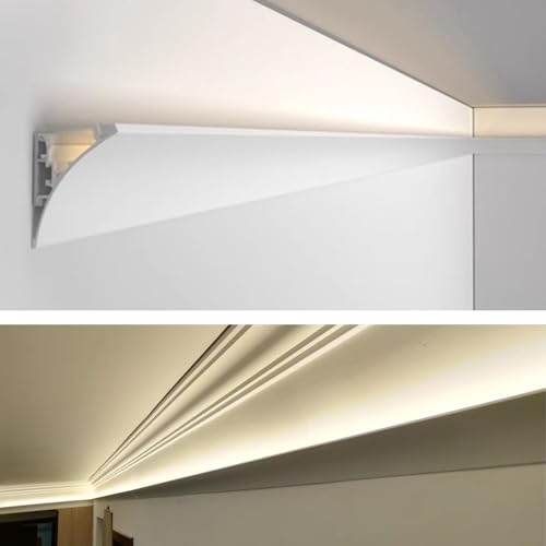 Oracra Crown Moulding Led Aluminum Diffuser Channel for Ceiling, Surface Mounted Indirect Lighting Profile 1m 1.2m 1.7m 2m 2.4m 3.5m, Led Light Strip Baseboards Decor(1.5m(5ft))