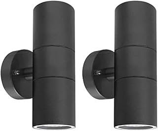 2 X Black Stainless Steel Double Outdoor Wall Light IP65 Up Down Garden Wall Lamp ZLC035B, Matt Black