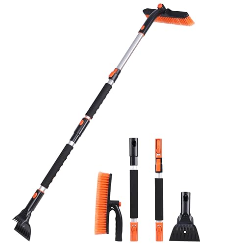 Image of EcoNour 53″ 3 in1 Extendable Snow Brush with Ice Scraper for Car Windsheild | 360 Pivoting Long Snow Brush for SUV, Truck, and Car | Winter Car Accessories