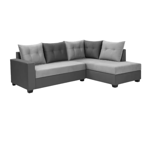 Image of SOCOZI Oriana 4 Seater RHS L Shape Sofa Set | Soft Velvet Suede Fabric | Modern Design | Plush Comfort Cushions for Living Room (Light Grey-Dark Grey)