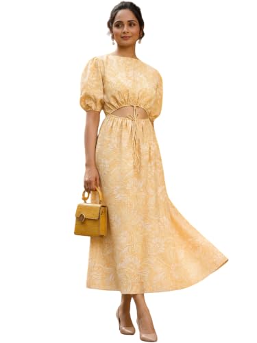 Image of GRECIILOOKS Printed Dress for Women | Midi One Piece Outfit | Casual Western and Trendy Fashion Outfit | Stylish Summer Outfit | Western Ankle Lengt One Piece Dresses