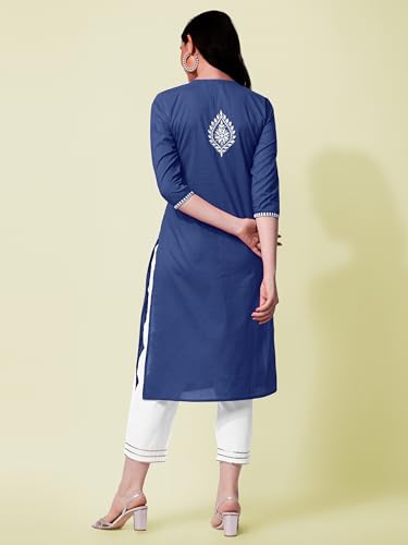Image of MIRCHI FASHION Pure Cotton Lucknowi Chikankari Embroidered Kurta Set | Straight Fit Kurta Pant Outfit | Ethnic Office Wear & Daily Style 2 Piece Collection
