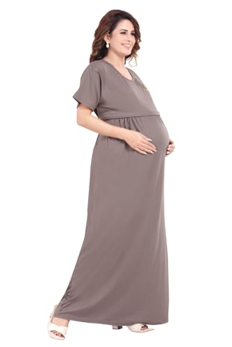 Image of Fabme Women's Full Length Printed Pre and Post Pregnancy Pure Cotton Nursing Nightdress Nighty