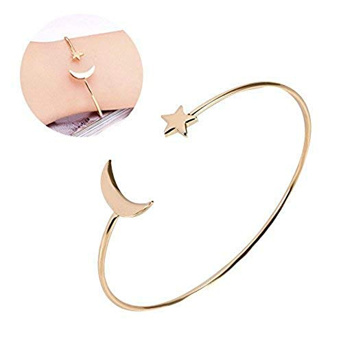 Pulsera De Mujer Brazalete De Pulsera De Brazalete Simple con Abertura Abierta Y Decoración Moon Star para Mujer(Gold) Cover