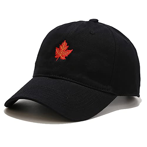 XYIYI Feuille D'érable Noir Casquette de Baseball en Coton Classique Originale Chapeau de Papa Réglable Casquette Unie Non Construite