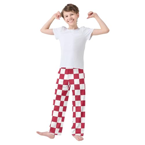 Hand Drawn Christmas Red Checker Boys Pants for Kids Jogger Pants with Pockets S-XL2