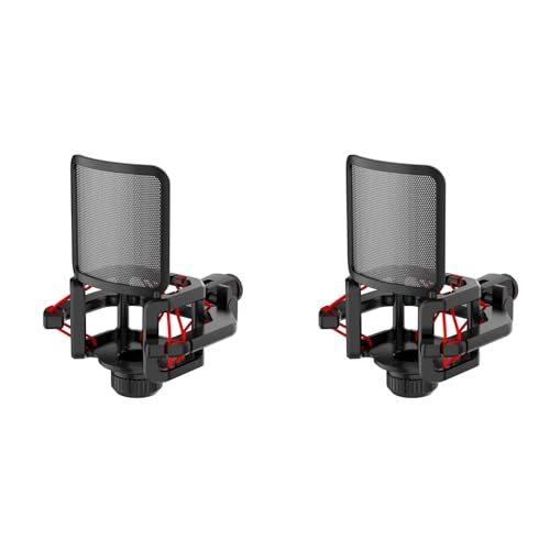 Mocturnity 2X MicróFono Soporte de Choque con Filtro de MicróFono Parabrisas Reduce el Ruido Pantalla AntivibracióN Estable FáCil InstalacióN, Rojo