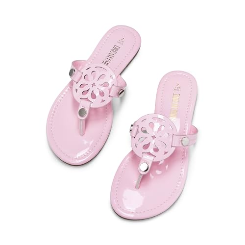 DREAM PAIRS Women's Flip Flops Comfortable Soft Cushion Slide Slip on Summer Beach Thong Flat Sandals,Size 9.5,Pink-Pat,SDFF2403W