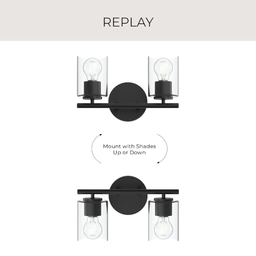 Image of Progress Lighting Replay 13 Inch 2-Light Vanity Light, Transitional, Black with Clear Glass Shades, (7.875 inch H x 13 inch W x 6 inch D), P300582-031