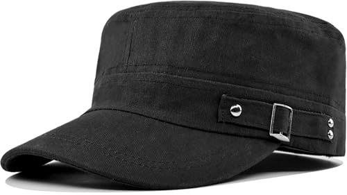 Lynmquober Unisex Army Cadet Cap Military Flat Top Basic Baseball Caps Black