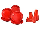 DETERMONDO Set 190 Pezzi Natalizio 45 Piatti Piani Rossi, 45 Piatti Fondi Rossi 50 Piatti Dessert, 50 Bicchieri Rossi Servizio per 12 Persone o Più, Feste Natale, Elegante, Riutilizzabile
