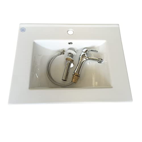 Renovators Supply Manufacturing Luke Bathroom Sink 23.62 In. White Porcelain Drop In Sink With Chrome Faucet And Sink Drain #TOP5
