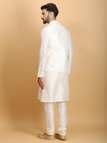 Image of Ethluxis Men Silk Blend Kurta Jacket Set with Mandarin Collar