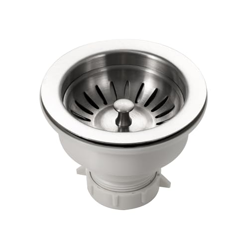 Houzer 190-9180 - 3-1/2 inch Stainless Steel Kitchen Sink Basket Strainer, Durable Food Catcher Stopper for Metal Kitchen Sink, Ideal for Filtering Waste and Preventing Clogs